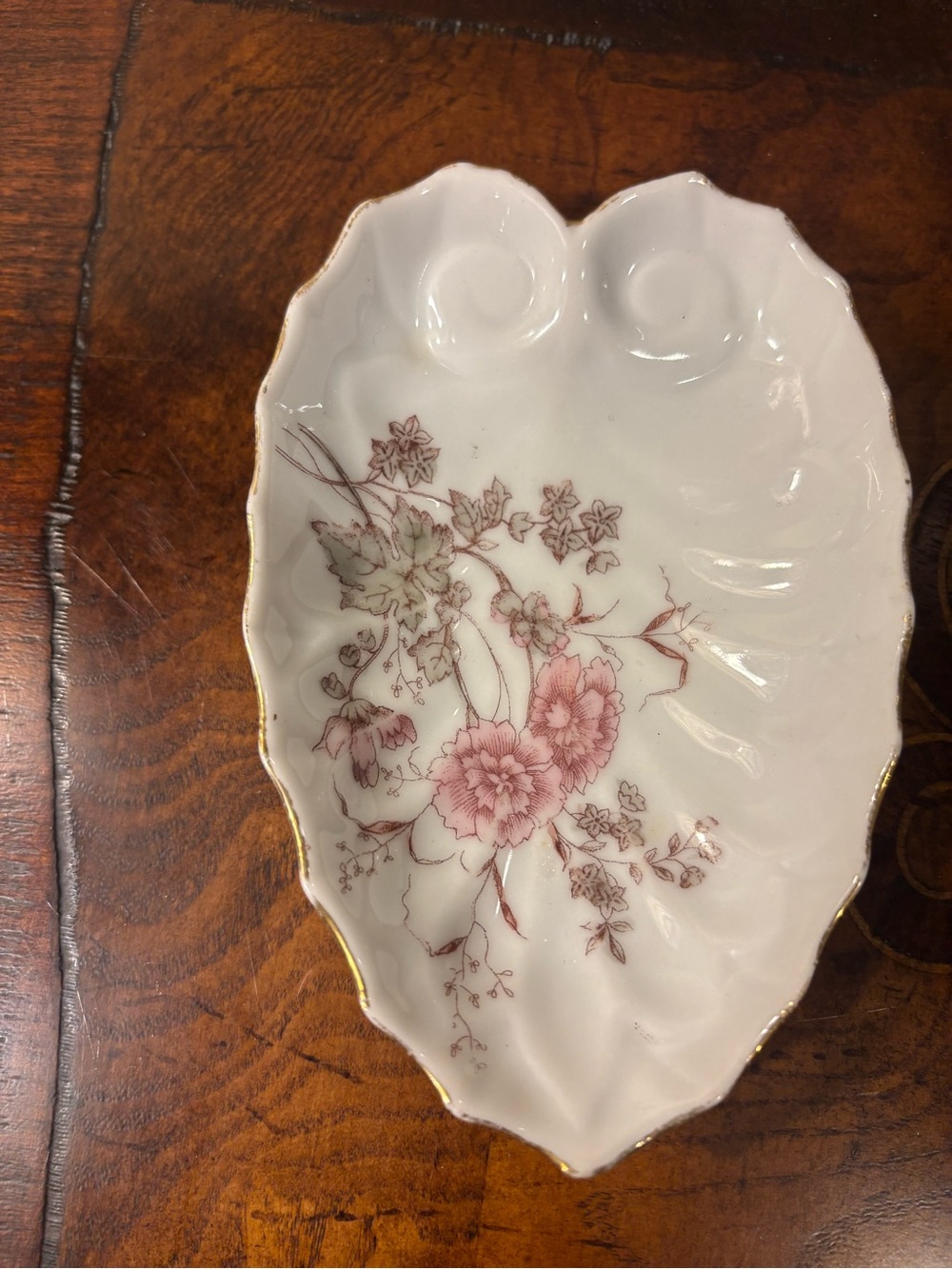 Porcelain Floral Trinket Dish in Pink and Gold
